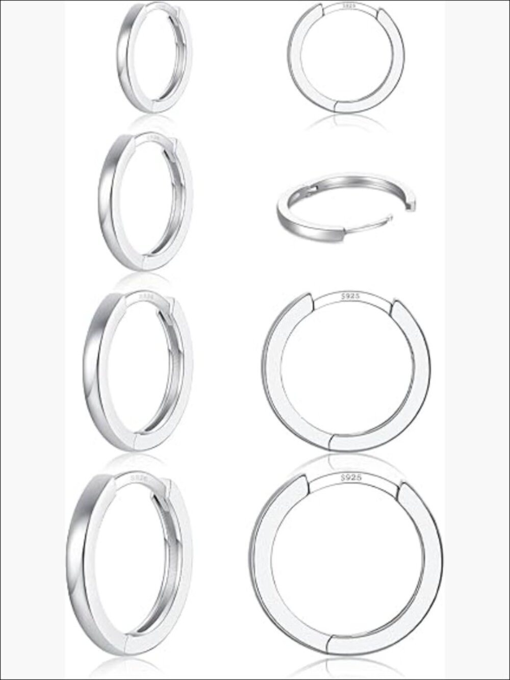 3 Pairs 925 Sterling Silver Hoop Earrings 14K White Gold Plated
